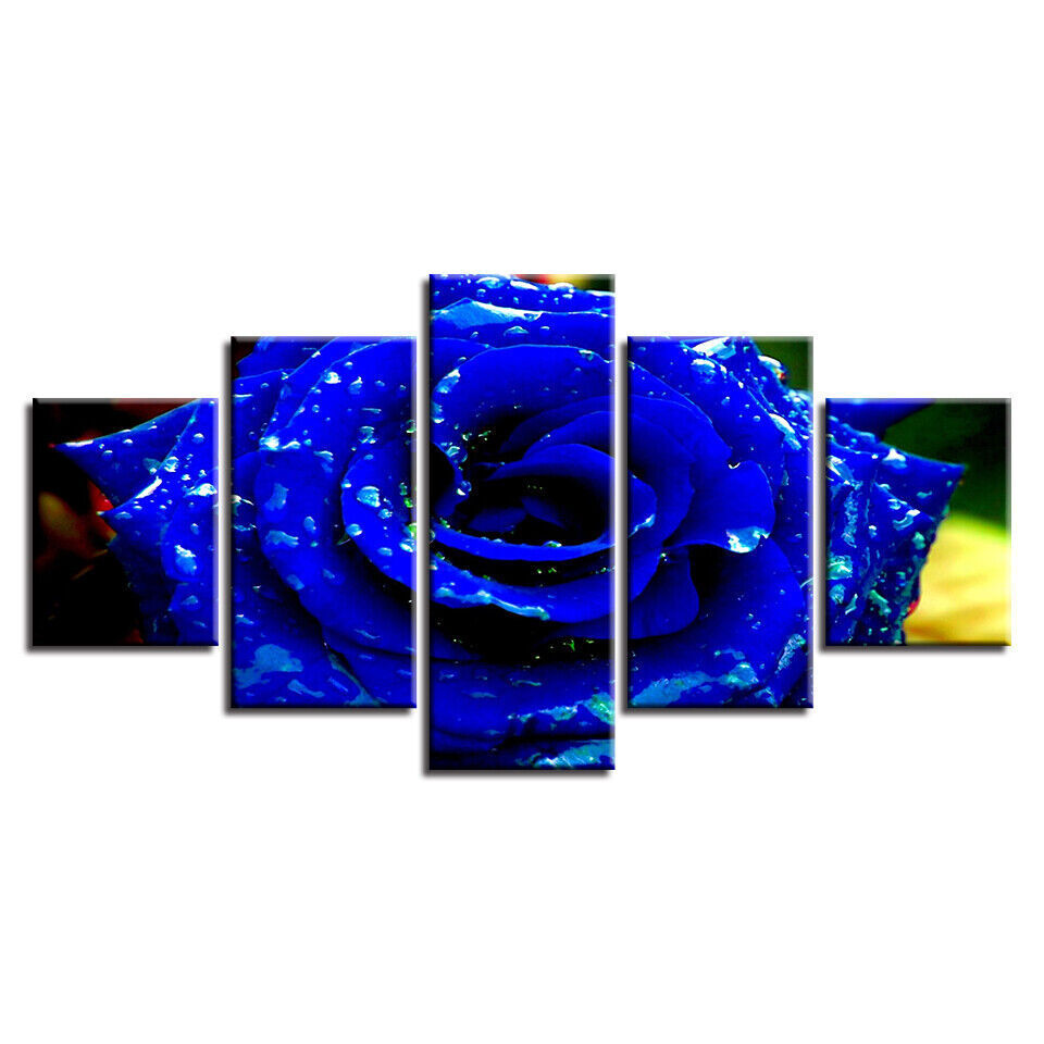 Blue Fresh Rose Flower Canvas Prints Painting Wall Art Home Decor Picture 5PCS