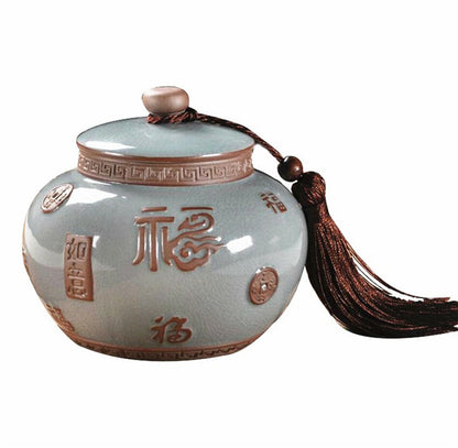 Luck Porcelain Embossed Tea Tin Storage CeladonTea Canister Tea Caddy Tea Set