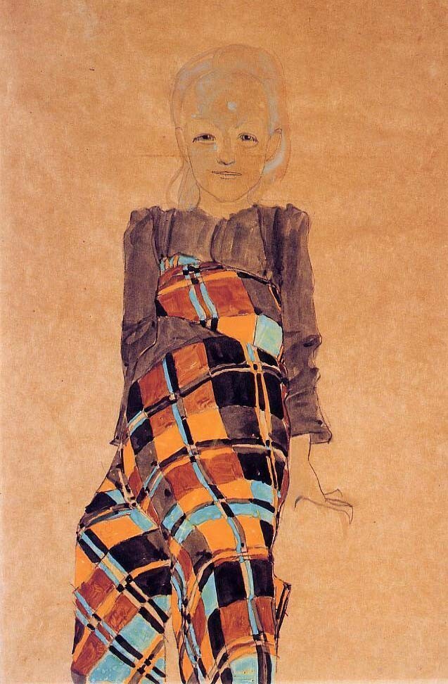 Art Oil painting Seated-Girl-Egon-Schiele-oil-painting young woman lady