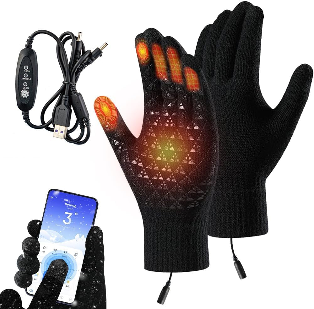 Heated Gloves Electric Rechargeable Battery Hand Warm Windproof Thermal Winter