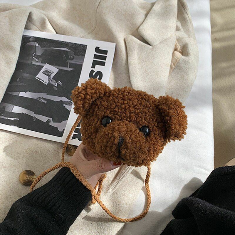 Women Shoulder Bag Girl Bear Soft Plush Crossbody Handbag Mini Purse 13.5x6x11cm