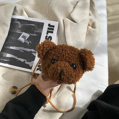 Women Shoulder Bag Girl Bear Soft Plush Crossbody Handbag Mini Purse 13.5x6x11cm