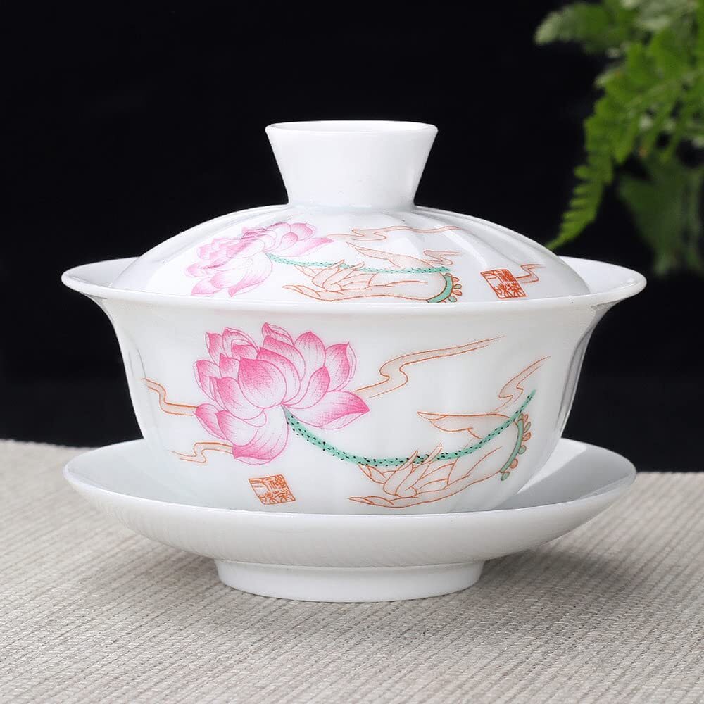 180ml Lotus Pattern Gaiwan Teacup Bowl Kung Fu Tea Set Porcelain Chinese Tea