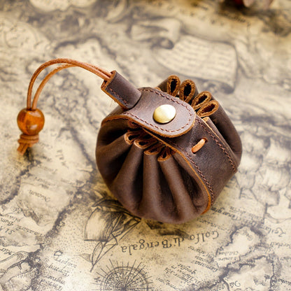 Coin Purse Handmade Unisex Drawstring Key Holders Wallet 8x5.5cm Genuine Leather
