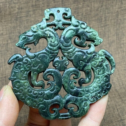 Collection China Xiuyu Double Dragon Jade Pendant Retro Jewelry Pendant