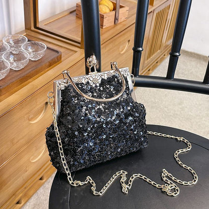 Clutch Bag Silver Sequin Chain Shoulder Crossbody Bags Handbag Purse 21*16*6 CM