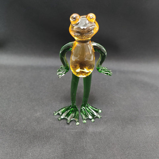Chinese Liuli Glass Colored Glaze Carving Lovely Frog Statue Room Decor Gift Art