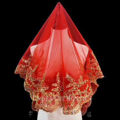 Chinese Wedding Bride Red Veil Translucent Veil Chinese Style Veil Headdress