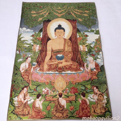 90cm New Handmade Embroidery Shakya Muni Statue Thangka Painting Ornament