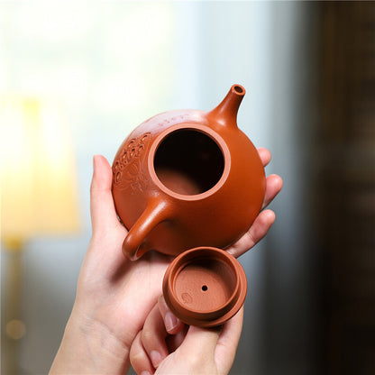 Traditional Full Handmade Tea Pot Lotus Root Carved Real Yixing Zisha Zhu Clay