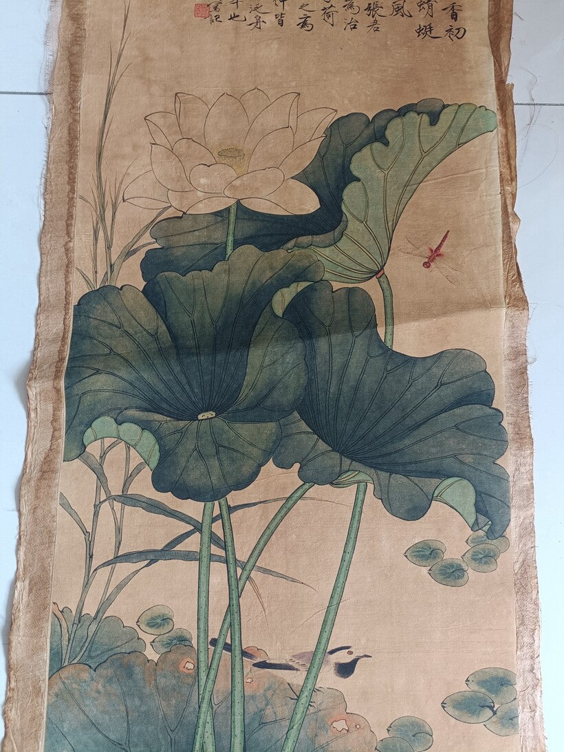Chinese Old calligraphy Painting scroll "Yu Feiyan lotus“ Painting rice paper319