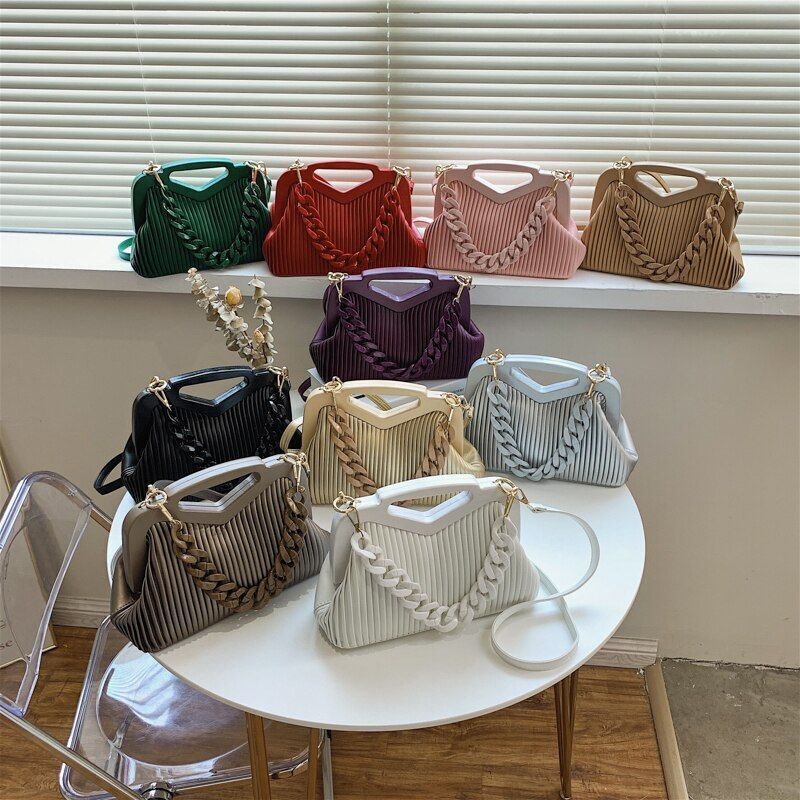 Triangle Handbag Pleated Shoulder Bag Clutch Purses Crossbody Bags 28*19*11 CM