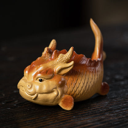 Handmade Artware House Warming Gift Dragon Statue Mascot Tea Pet For Fish Bowl