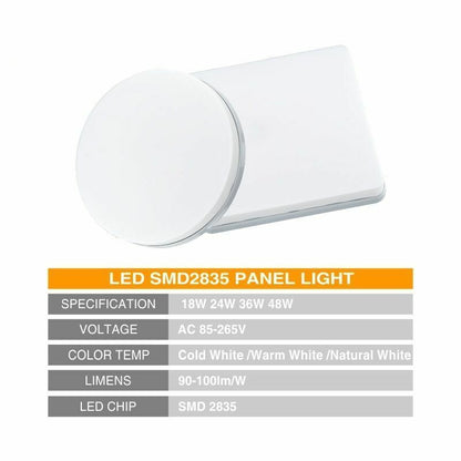 Square LED Panel Light 18W 24W 36W 48W Round Ceiling Lamp Downlight AC85-265V 1