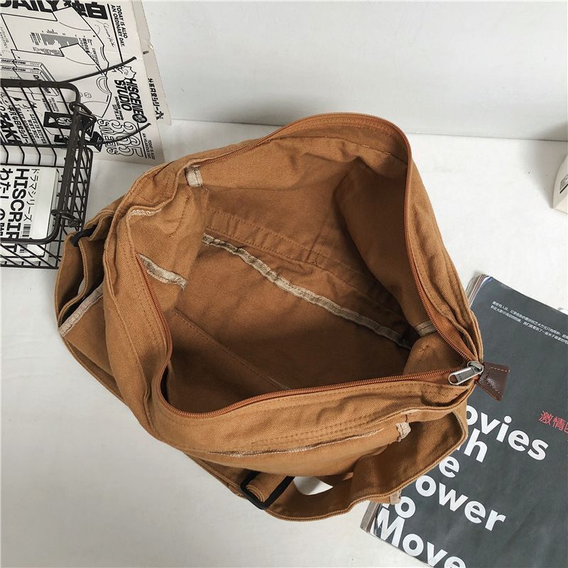 100% Cotton Teenager Canvas Big Shoulder Bag Multi-pockets Messenger 38*26*12 CM