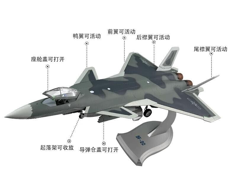 1:48 44CM J-20 Stealth Fighter Diecast Airplane Military Aircraft Plane Model