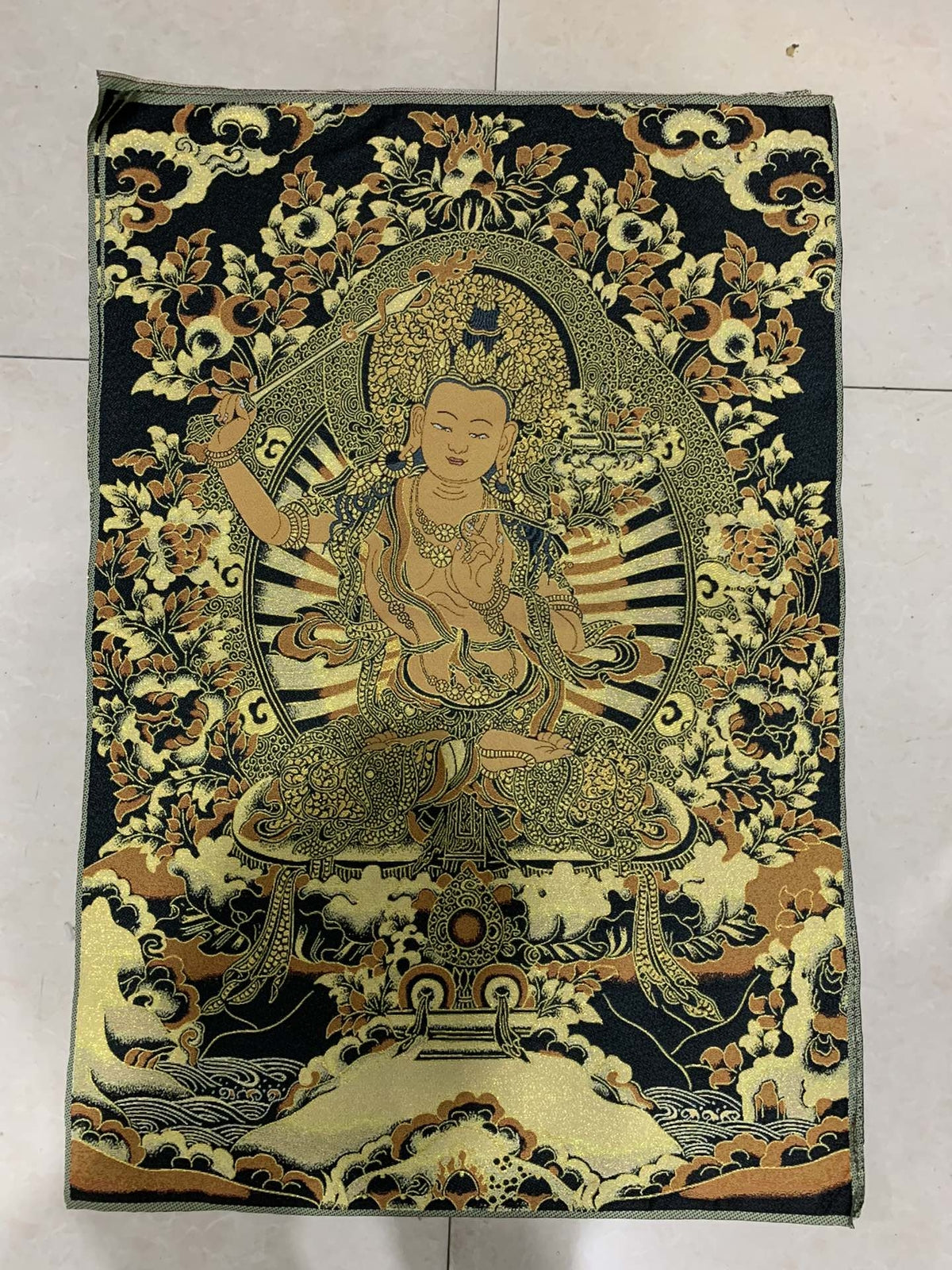 36" Tibet Tibetan Cloth Silk Buddhism Manjusri Bodhisattva Tangka Thangka Mural