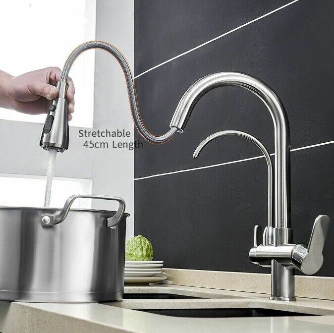 Kitchen Faucets Water Filter Taps Dual Handle Deck Mounted Three Ways Sink Mixer