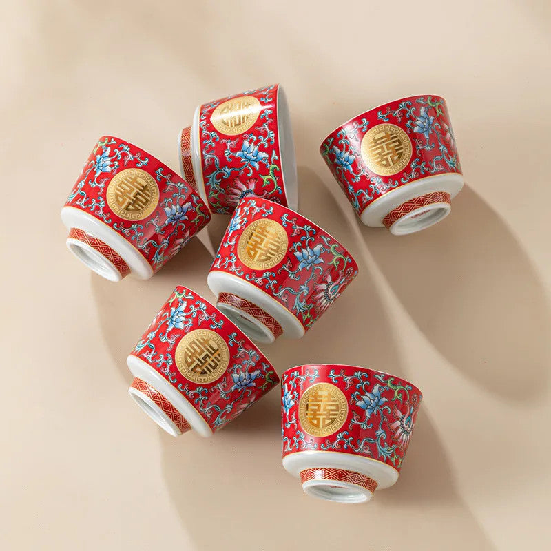 100ml Exquisitely Chinese Ceramic Wedding Double Happiness Cup Luxury Teaware