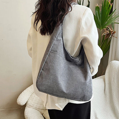 Striped Corduroy Shoulder Bag Hasp Messenger Bag Solid Color Underarm Bag Casual