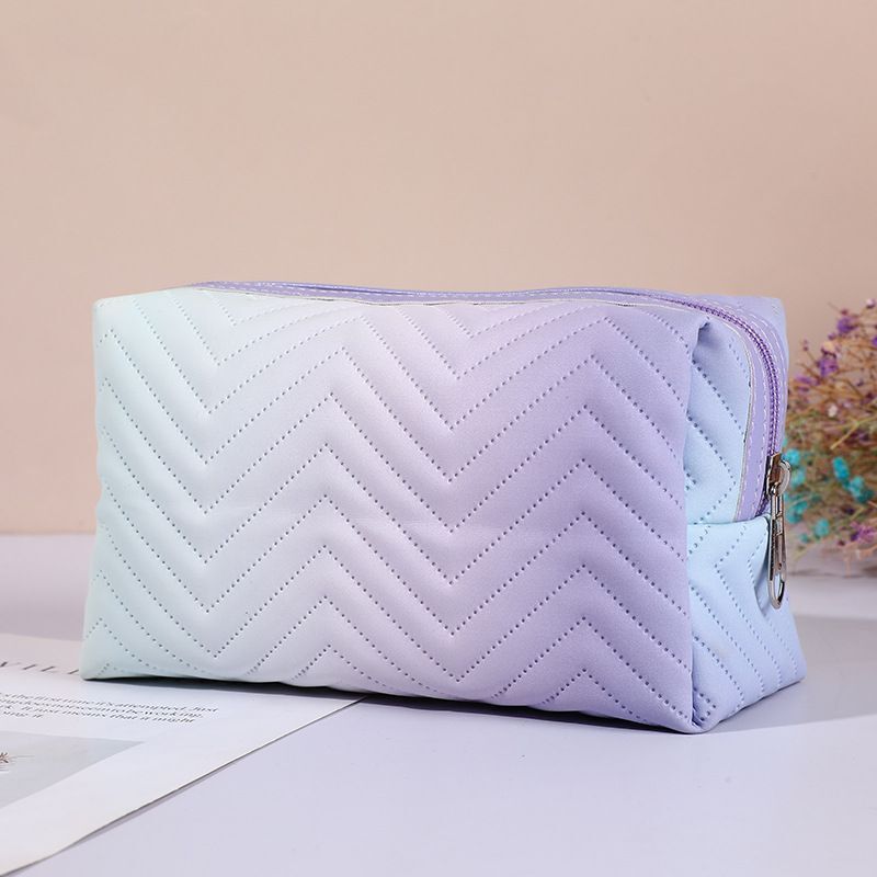 Gradient Color Makeup Bag Zipper Synthetic Leather Cosmetic Pouch Travel Purse