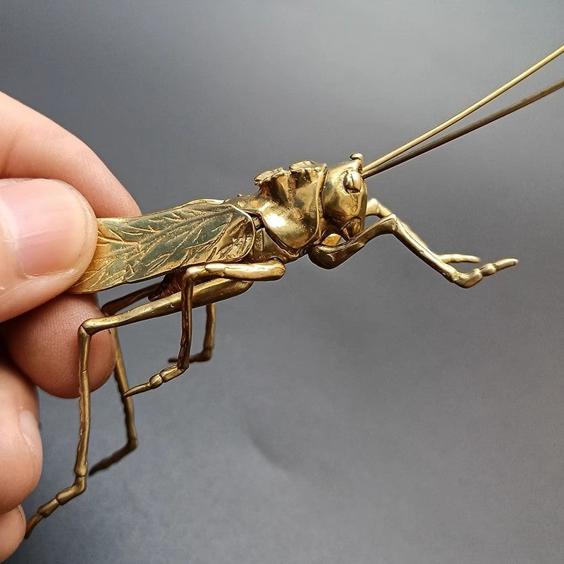15CM CHINESE OLD VERY DELICATE COPPER GRASSHOPPER STATUES