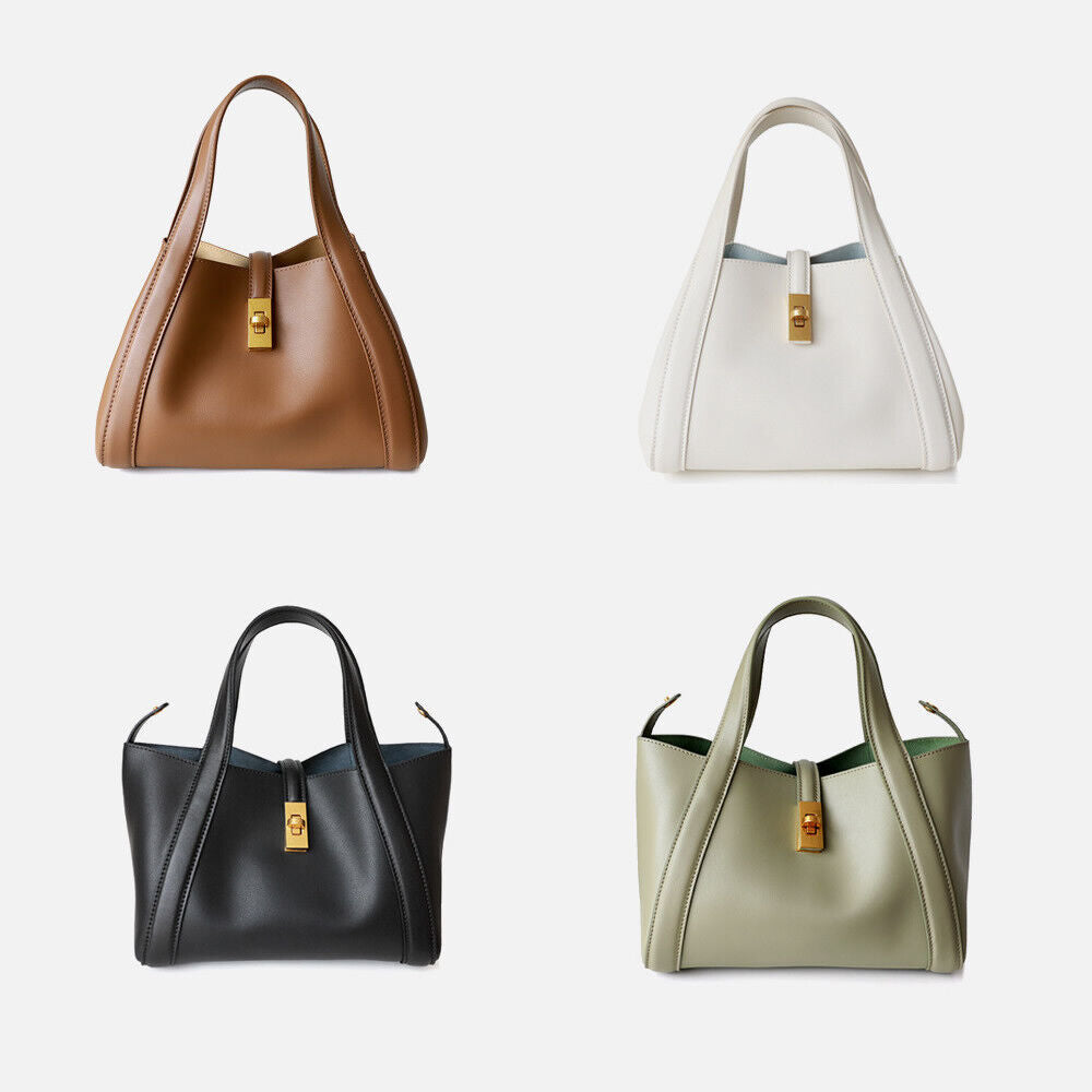 Trapeze Real Leather Tote Purse Hand Carry Bucket Basket Bag Crossbody Handbag