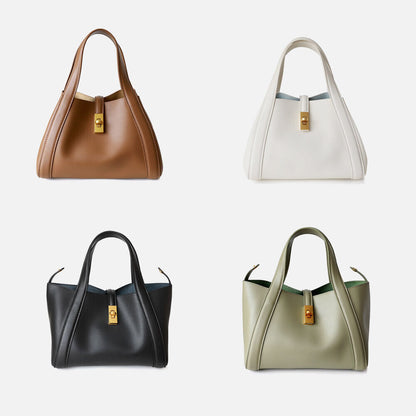 Trapeze Real Leather Tote Purse Hand Carry Bucket Basket Bag Crossbody Handbag