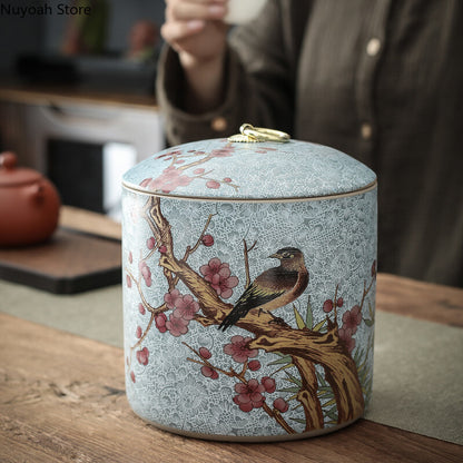 Chinese Style Tea Pot Ceramic Sealed Pot Storage Jar Household Retro Tea Box