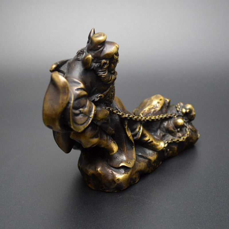 15cm China Folk Brass Taoism Zhongkui Hold Sword Catch Ghost Statue Home Decor