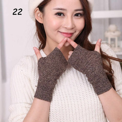 Women Winter Gloves Cashmere Knitted Cotton Fingerless Warm Stretch Half Mittens