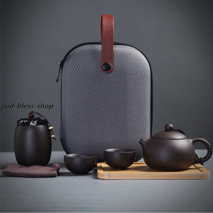 Travel Tea Set With Portable Bag Yixing Zisha Tea Pot Cup Canister Tea Plate New