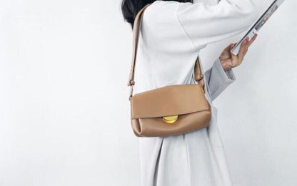 Leather Shoulder Bag Handbag Beige Flap Multi Pockets Crossbody Bags 24*11*13 CM