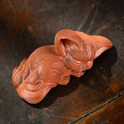 1Pc 3.62" Yixing Purple Clay Sculpture Tea Pet Lucky Fox Statue Art Ornaments