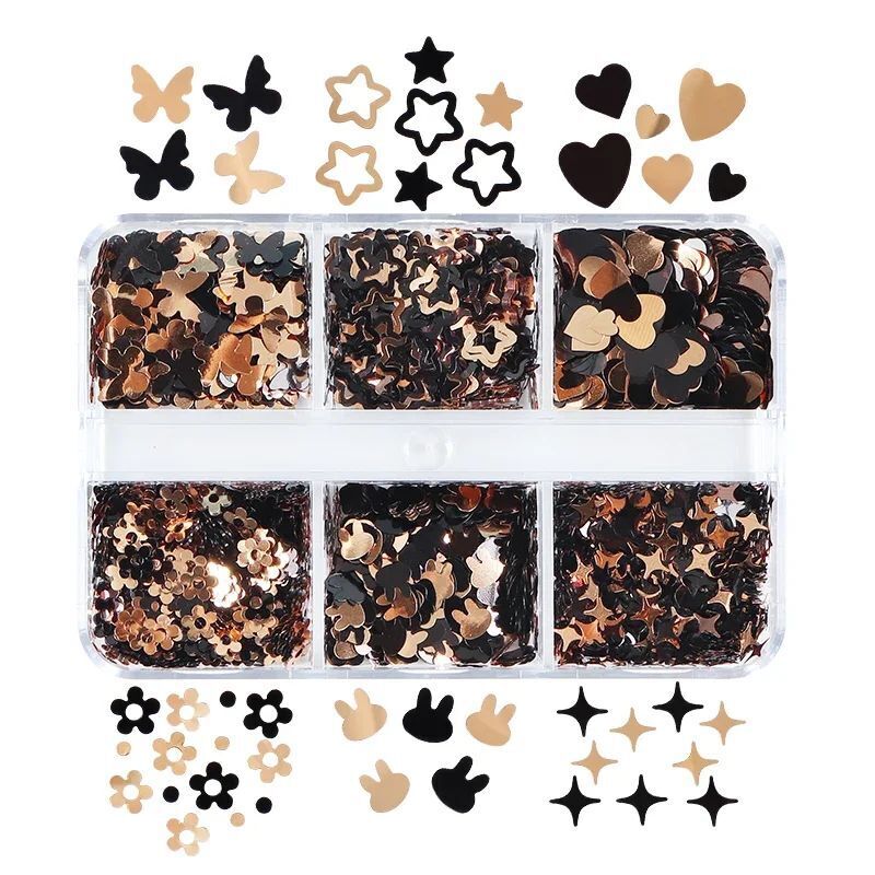 Nail Glitter Sequins 6Grids Mixed Red Black Heart Valentine's Day Manicure Decor