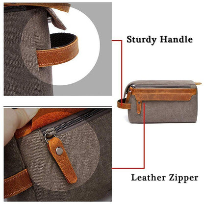 Toiletry Bag Shaving Kit Bag Leather Travel Shaving Bag Canvas Purse 24x12x15 Cm