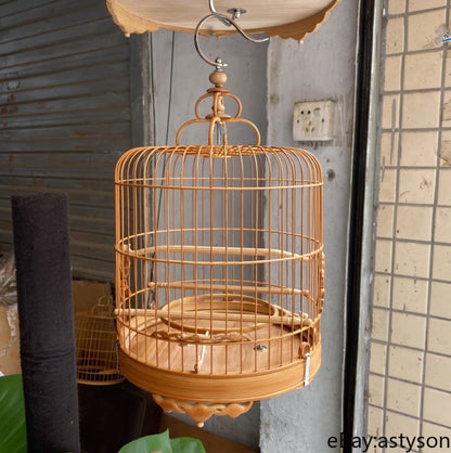 52 Branch China Oriental Round Shape Bamboo Wood Birdcage Display