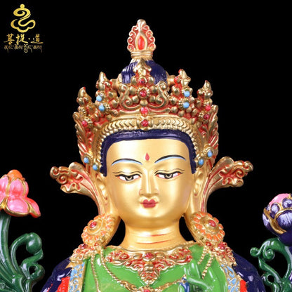 16cm Brass Green Tara Buddha Statue Painting Guanyin Buddha Statue Home Design