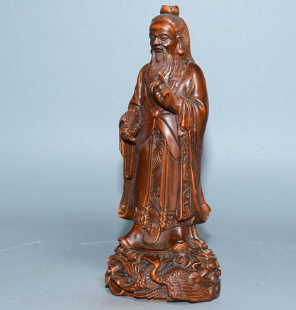Chinese Boxwood Wood Carving Confucius Statue Wooden Sculpture Home Decor Art