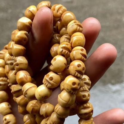 Vintage 108 Bead Buddhism Tibetan Yak Bone Skull Meditation Prayer Mala Necklace