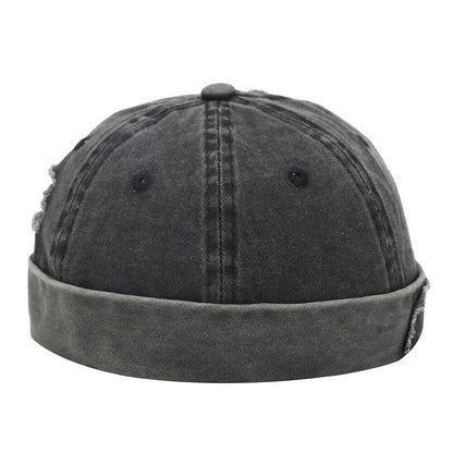 Mens Womens Retro Brimless Beanie Hat Sailor Docker Denim Skull Cap Adjustable