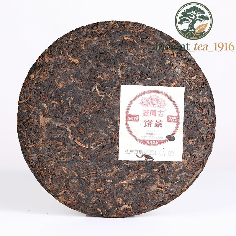 357g 2021 Haiwan 9978 (batch 211) Lao Tong Zhi Old Comrade Ripe Puer Tea Cake