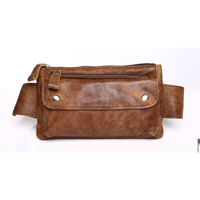 Genuine Leather Waist Packs Vintage Fanny Pack Money Belt Bag Phone Pouch Men