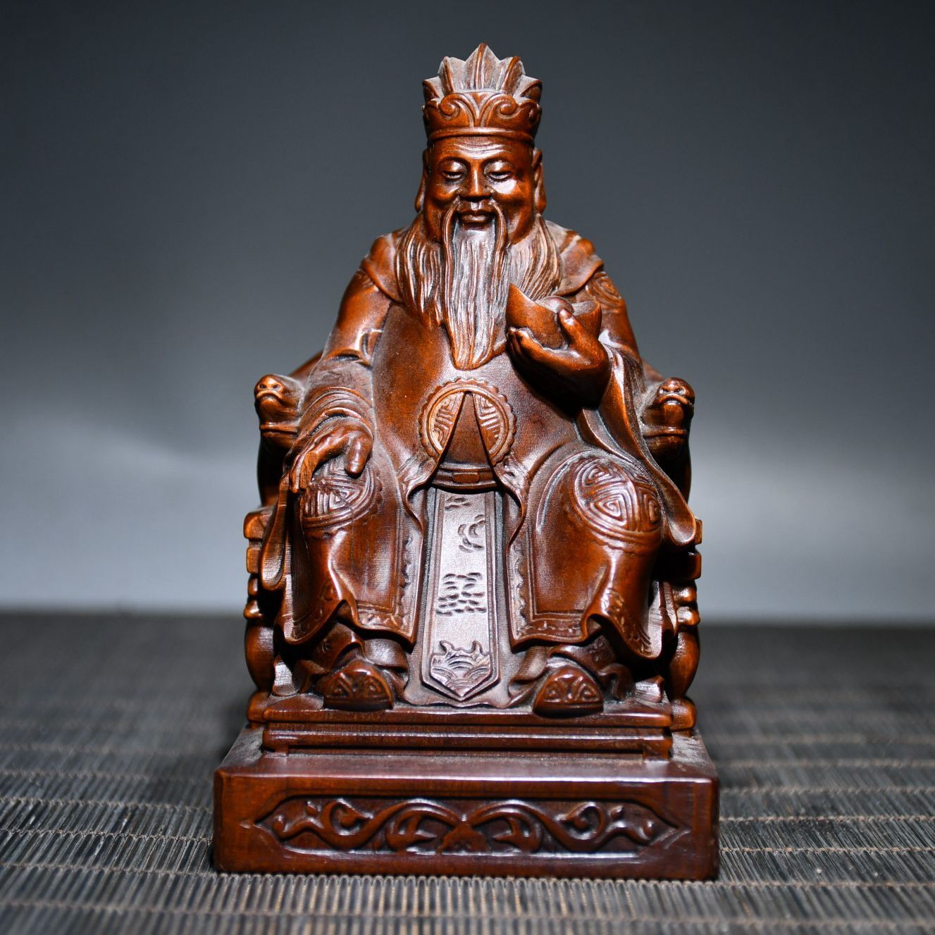 Vintage Chinese Boxwood Carving Mammon Statue Ornaments Wooden Figurine Artwork