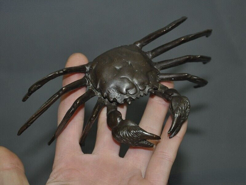 4.7" Chinese Pure Bronze Fengshui Animal Crab Auspicious Wealth Crabs Statue