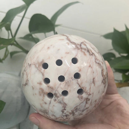 Incense Burner Holder 9 Holes Natural Marble Cave Stone Round Table Decor 10.5cm