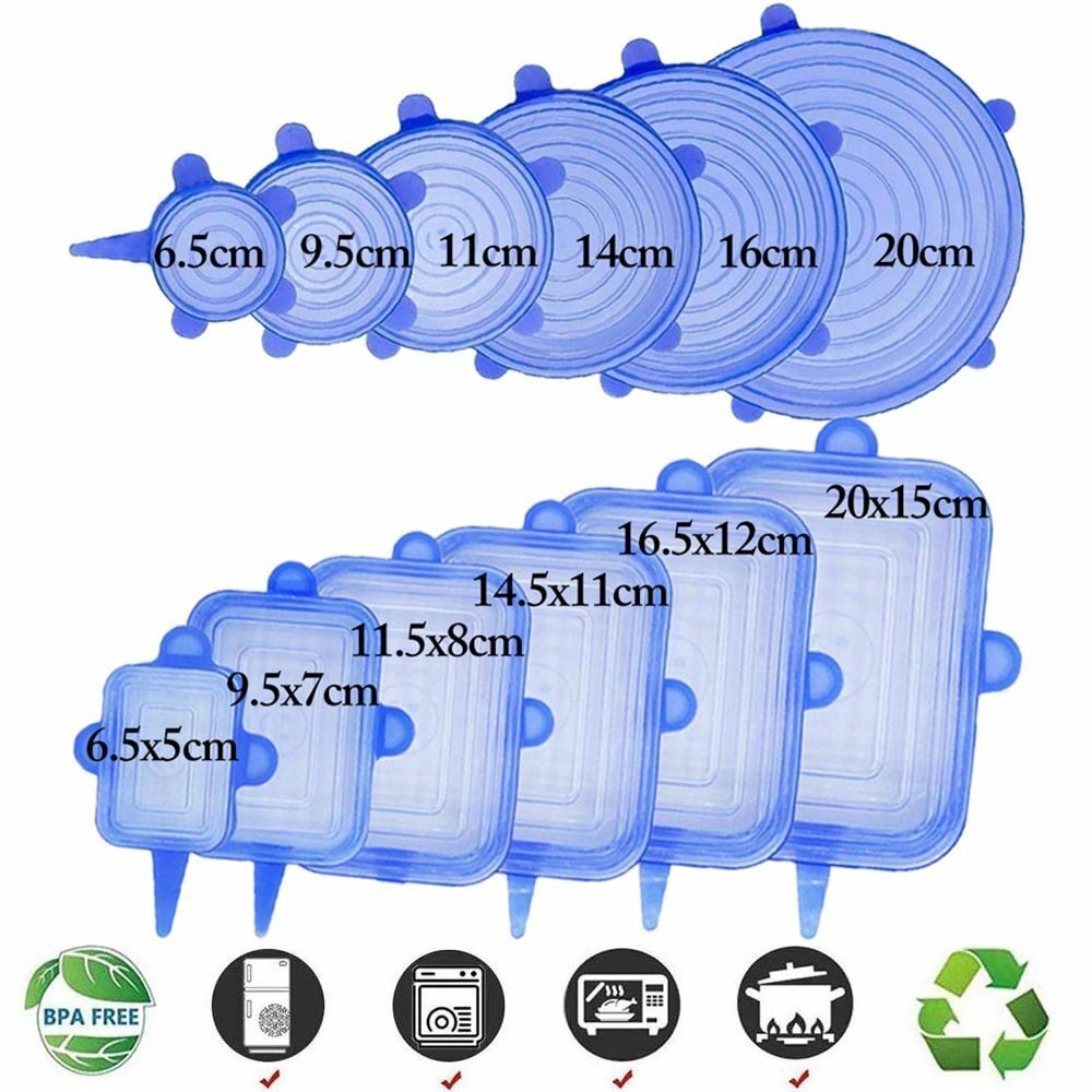 Silicone Stretch Food Cover 12pcs Reusable Elastic Adjustable Bowl Lid Universal