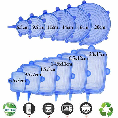 Silicone Stretch Food Cover 12pcs Reusable Elastic Adjustable Bowl Lid Universal