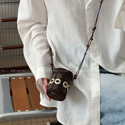 Bohemian Colorful Floral Woven Coconut Shell Mini Crossbody Bag