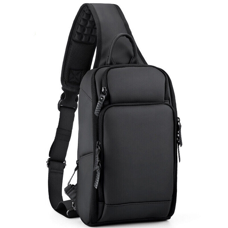 Men's Sling Backpack Oxford cloth Waterproof Crossbody Bag Black Daypack USBport